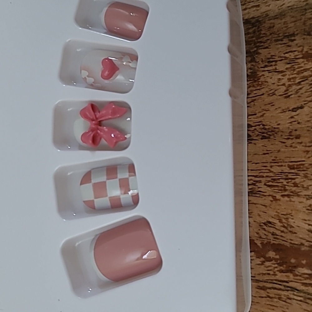 3D Pink Bows & Hearts Press On Nails